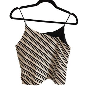 VTG Y2K No Boundaries Asymmetrical Black & White Striped Tank Top sz Large